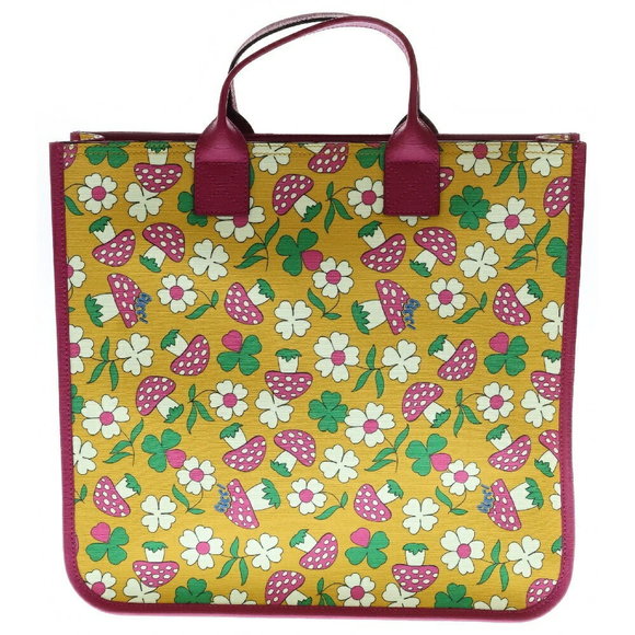 Gucci Pink Floral Yellow Handbag Mushroom Leather - Picture 1 of 5